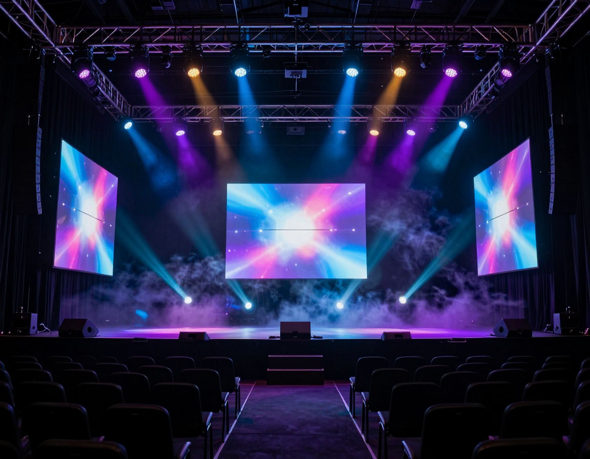 Neon and LED stage lighting concept for live events