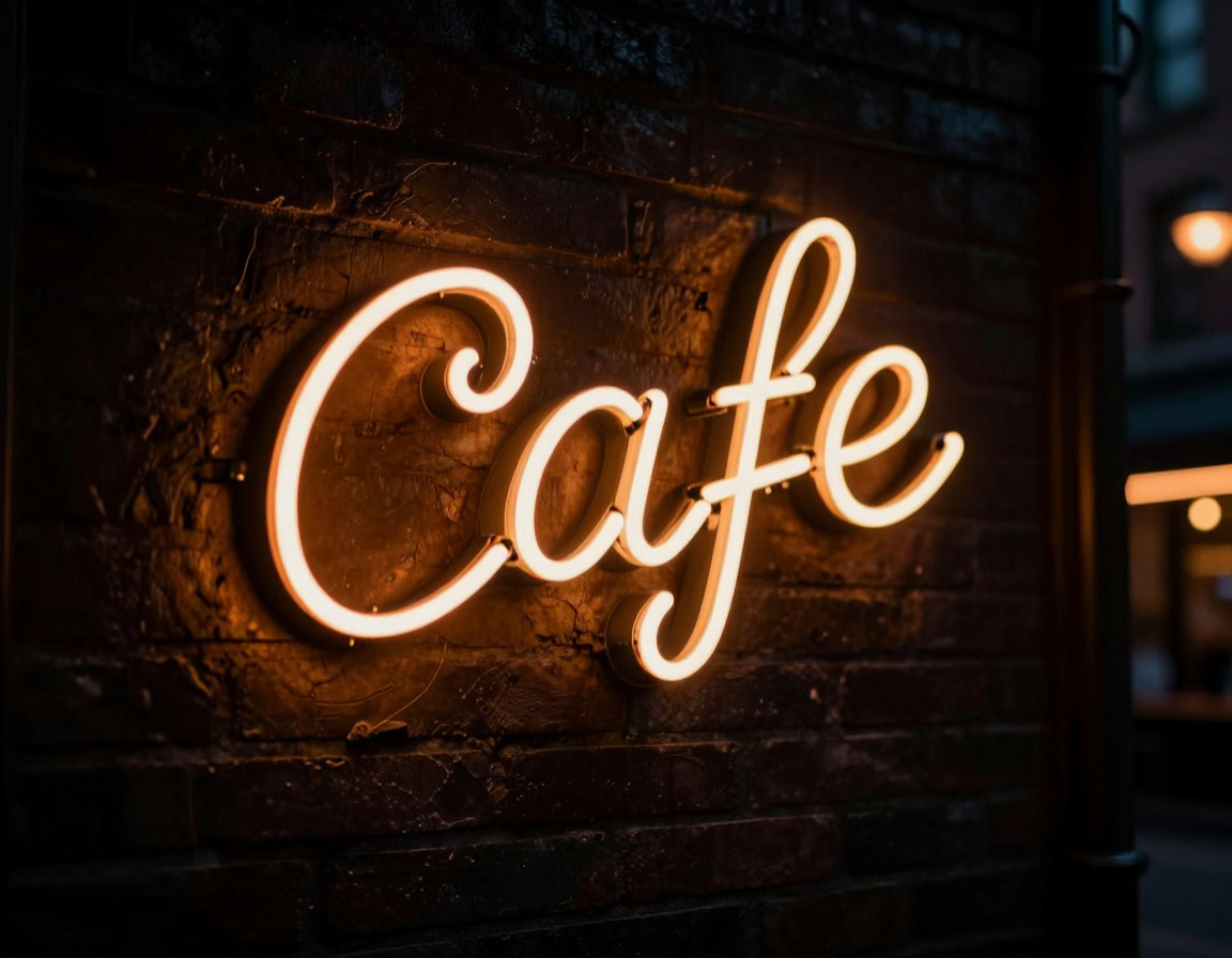 Cafe facade neon signage example